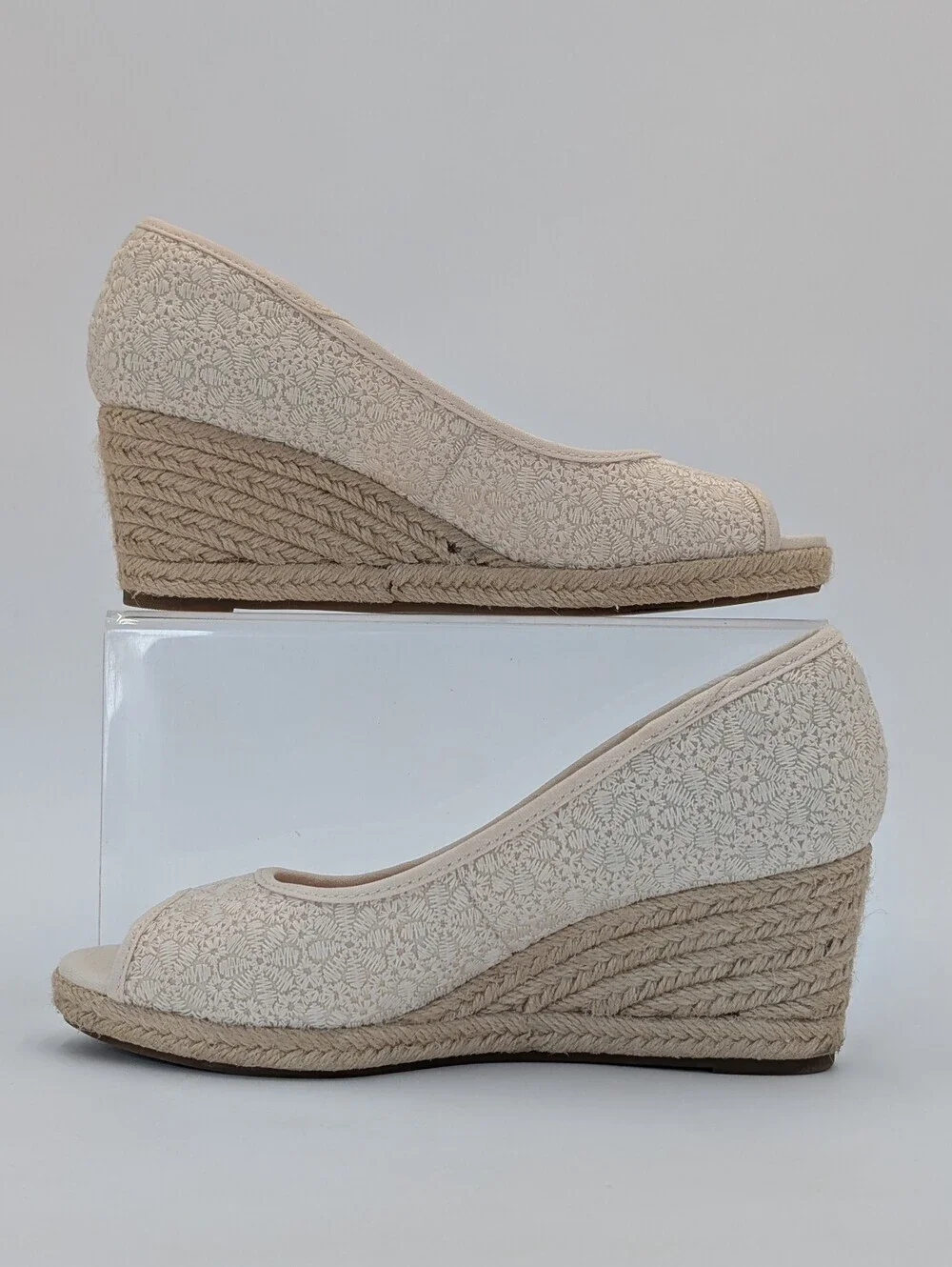Bandolino Nuri Sz 6.5M Natural Linen Floral Espadrille Jute-Wrapped Wedge Sandal